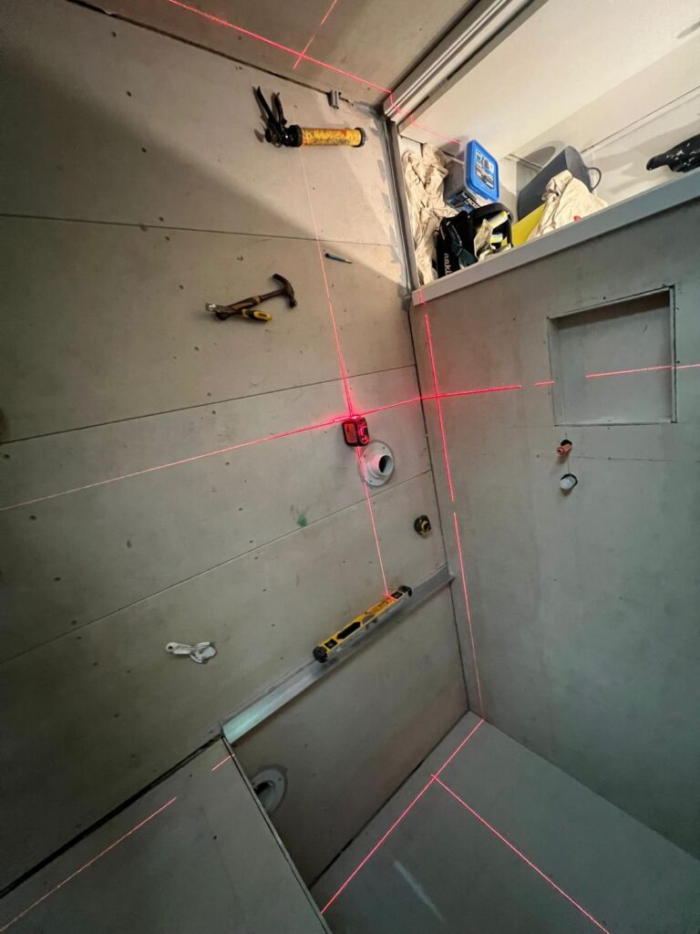 Bathroom set out- laser level preparation